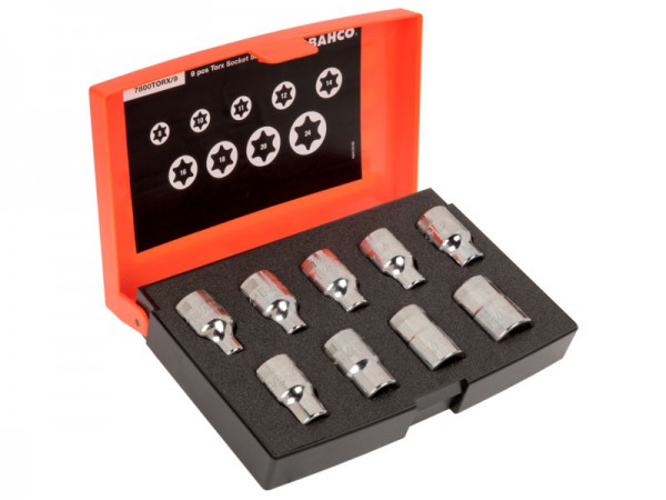 Bahco TORX® Vidalar için 1/2 inç Kare Uçlu Lokma Anahtarı Seti - 9 Parça