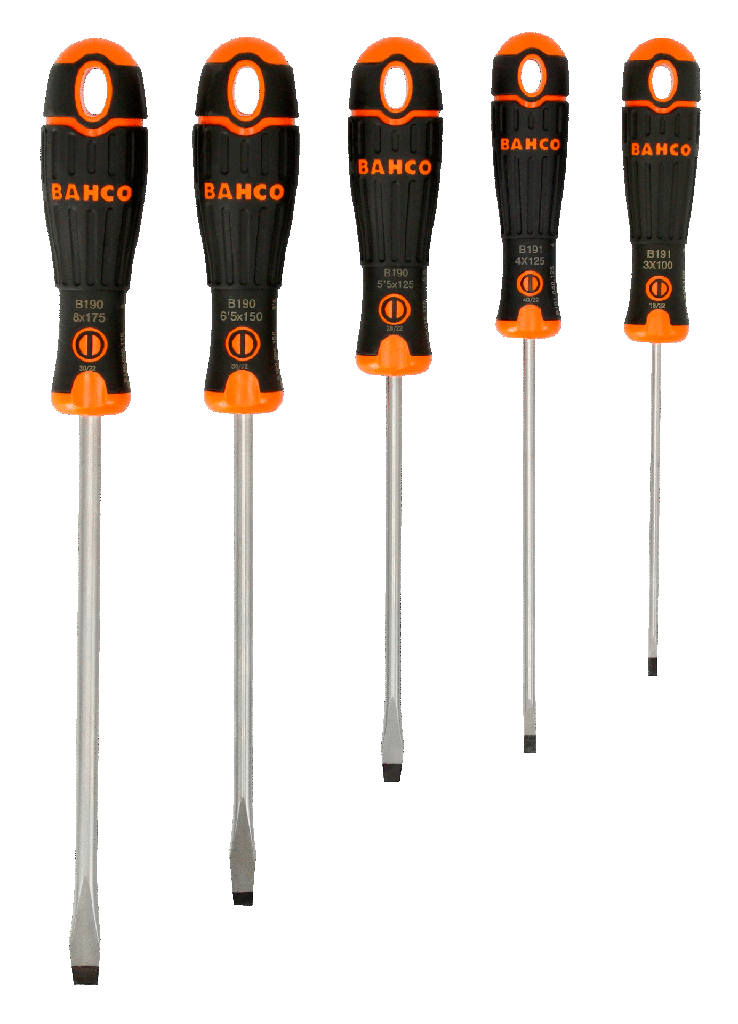 BahcoFit Kauçuk Saplı Oluklu Tornavida Seti - 5 Adet
