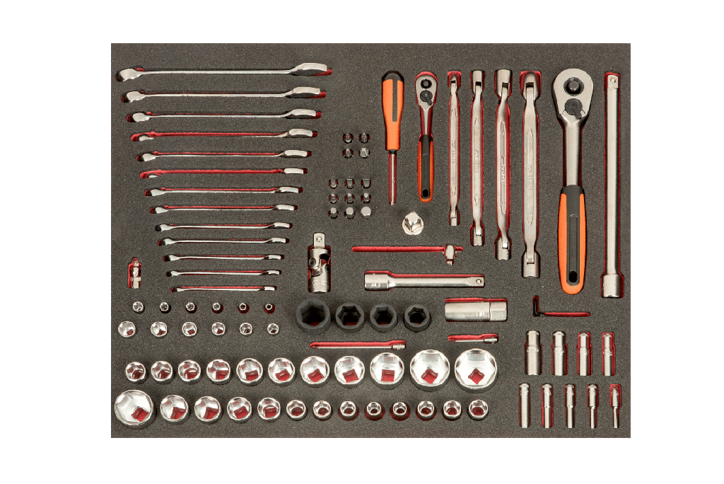 Bahco Fit&Go 3/3 Köpük İç Tasarımlı 1/4 inç ve 1/2 inç Lokma Seti, Anahtarlar ve Penseler - 94 Parça