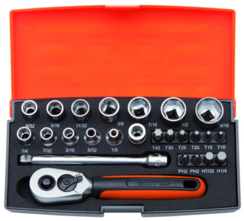 Bahco 1/4" lokma seti. 25 adet. İnç ölçüleri