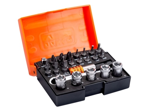 [2058/S26-2] Standart Tornavida  Bit Seti ve Lokma, 1/4” Lokma ve Cırcır - 26 adet