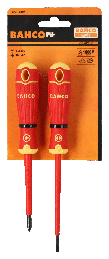 [B220.002] Bahco BahcoFit izoleli tornavida seti, 2 parça. Düz ve Phillips vidalar için