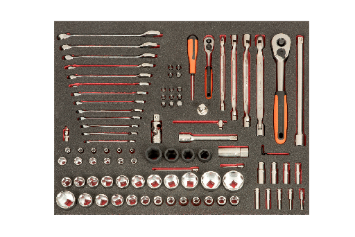 [FF1A153] Fit&Go 3/3 Köpük İç Tasarımlı 1/4 inç ve 1/2 inç Lokma Seti, Anahtarlar ve Penseler - 94 Parça