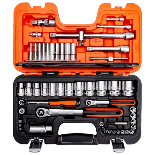 [S560] Bahco 1/4'' ve 1/2'' lokma takımları, 56 parça. Çift altıgen lokmalar